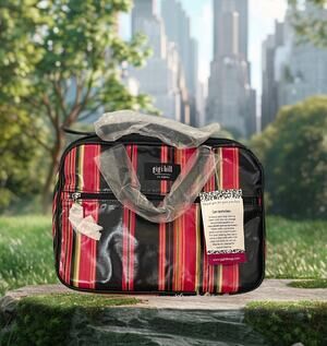 Gigi Hill Striped Cosmetic Bag Heart Zipper Pull